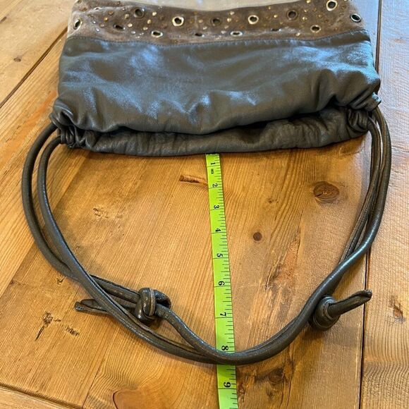 Morgan Le Fay Vintage Grey Leather and Suede Studded Bag - Picture 9 of 11